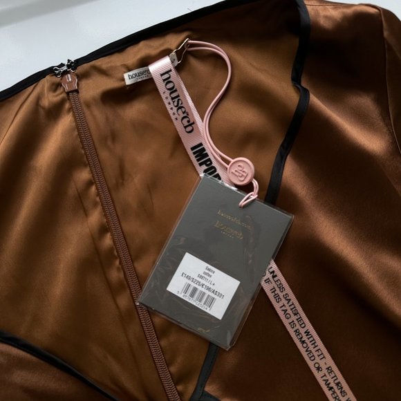 House of CB | NWT Sakina Satin Long Sleeve Mini Dress in Copper Coffee - Picture 5 of 10
